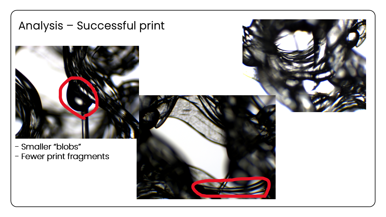 Analysis of a successful print — smaller blobs, fewer print fragments
