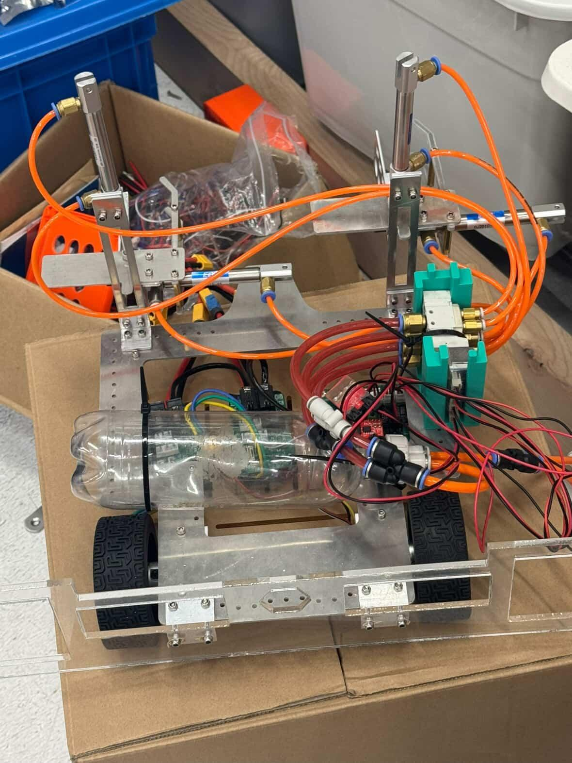 Assembled Robocon robot with pneumatics